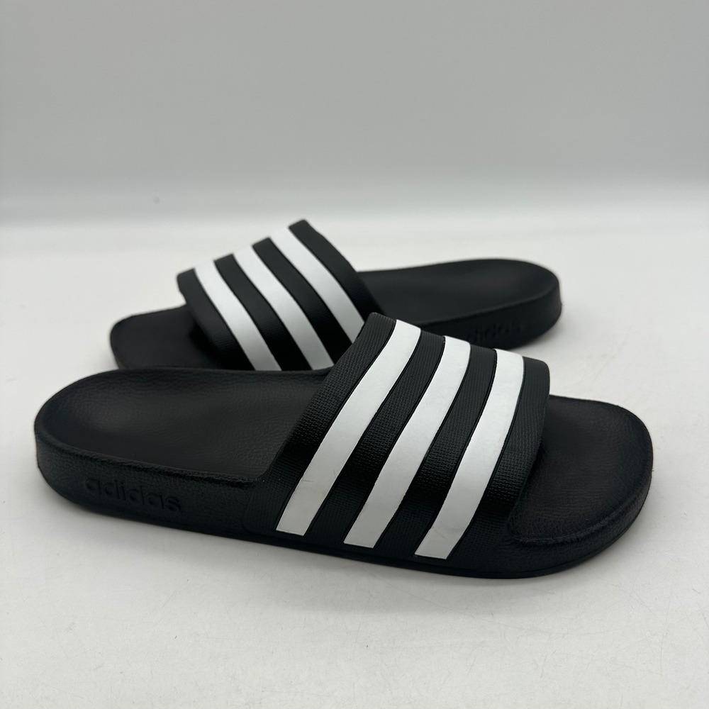 Adidas 03220UW002 Men 8 Women 9 Black White 3-Stripes Adilette Shower Slides